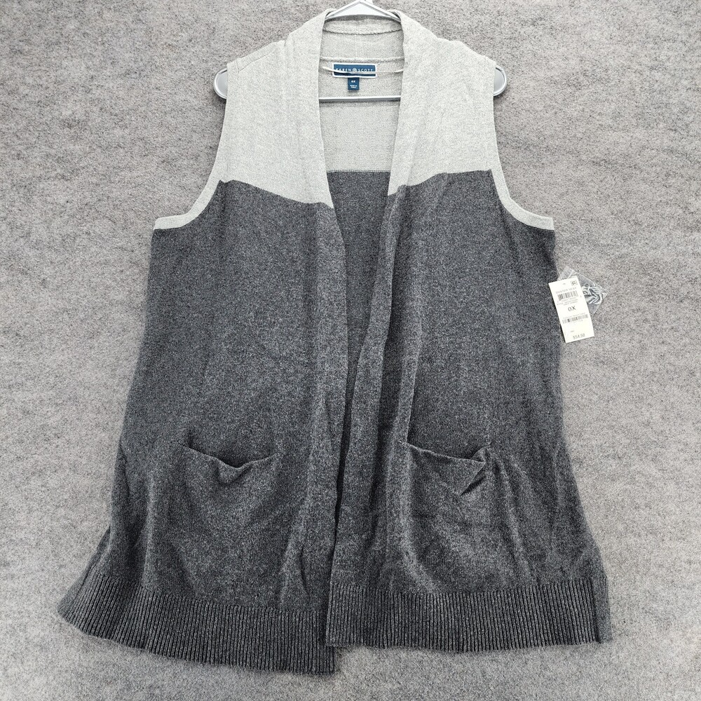 Karen Scott Cardigan Womens 0X Open Front Sleeveless Gray